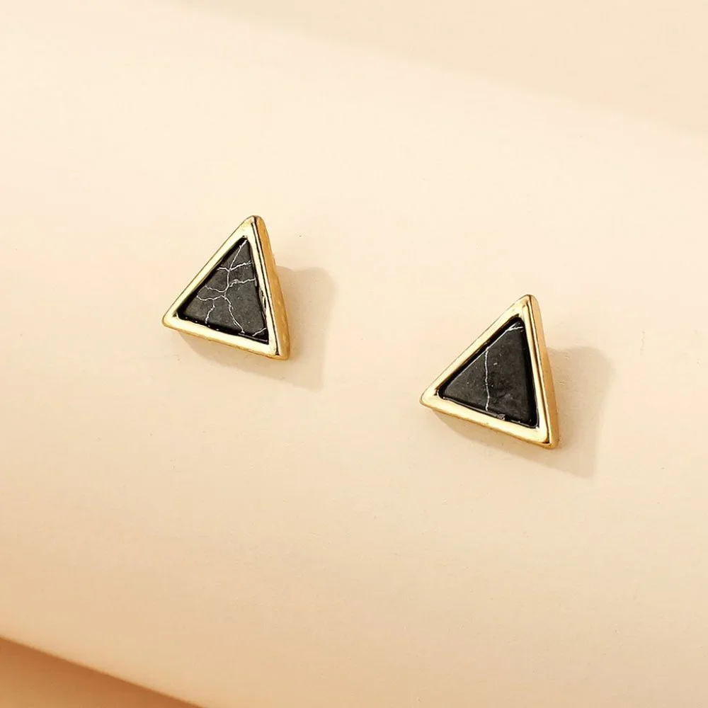 🍑Brand New Pyramid  Earrings With Cracked Black Stone Marble Design Earrings - Picture 3 of 5